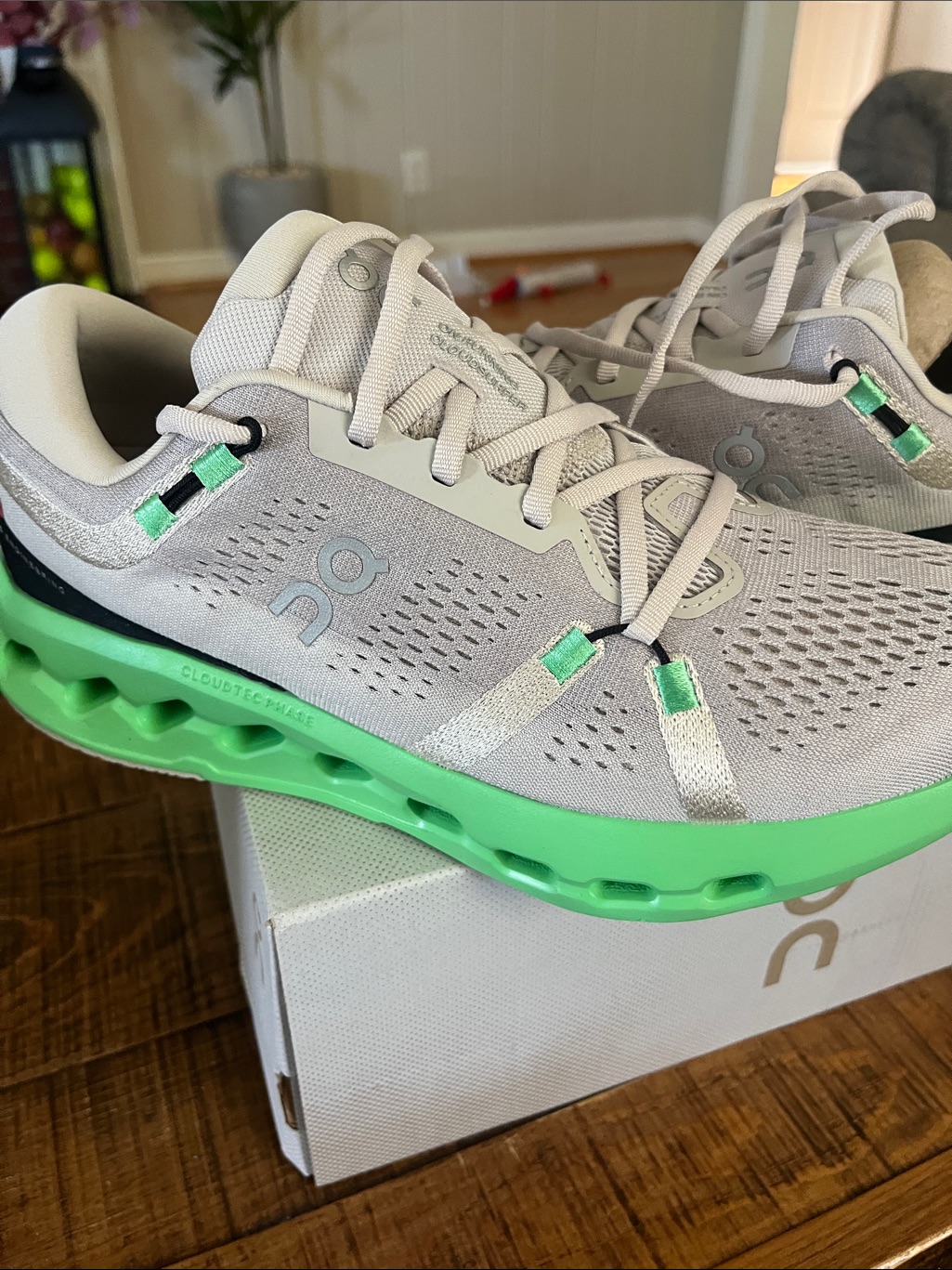 On Running Cloudswift Sneakers In Light Gray With Neon Green Sole